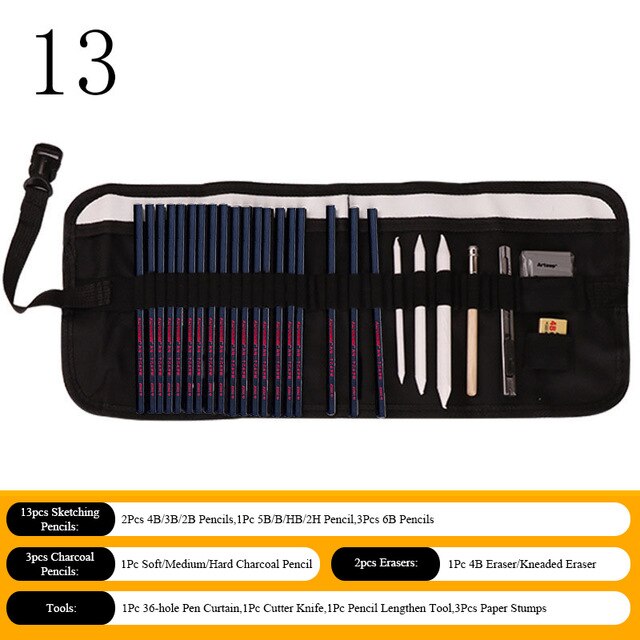 Sketch Pencil Set Sketching Drawing Kit Wood Pencil Bags Students Drawing Art Supplies Office Stationery: 13