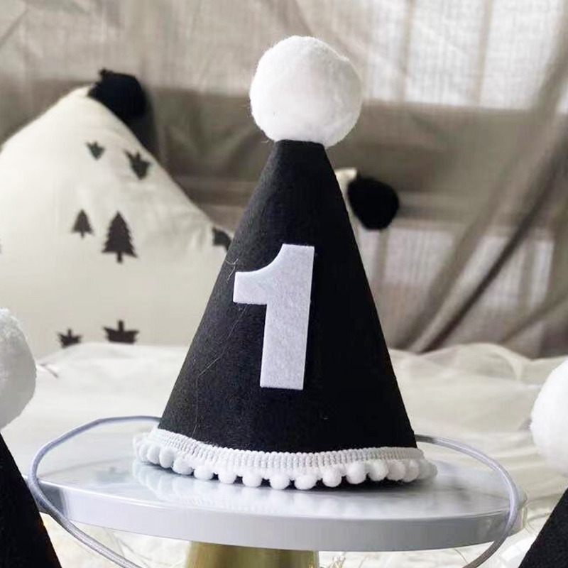 Chapeau couronne d'anniversaire pour enfants, coiffe princesse Prince, décoration de fête prénatale, fournitures pour fête d'anniversaire, 1/2/3 ans: Black-1
