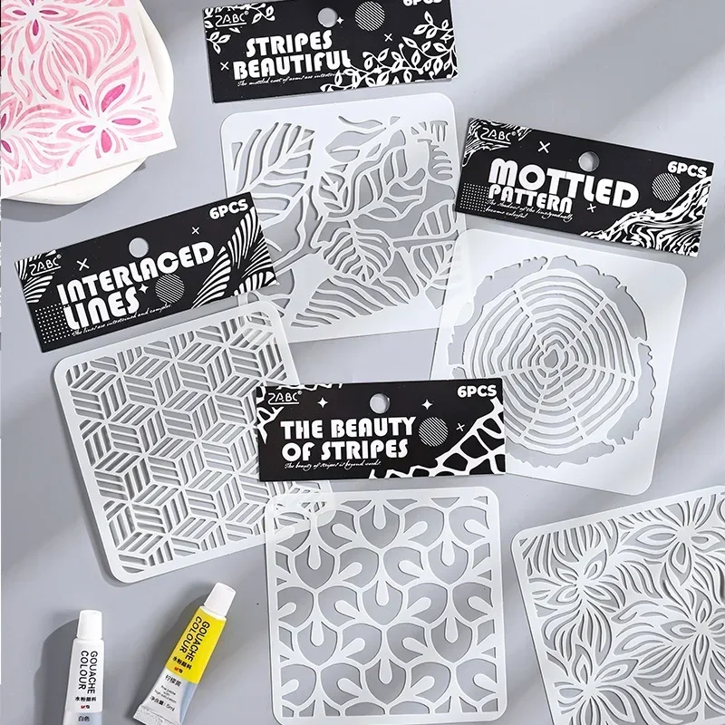6 Stücke PET Retro Geometrische Muster Hohl Schablonen Sammelalbum Journal Karte Dekor DIY Färbung Form Schablone Vorlagen für Malerei