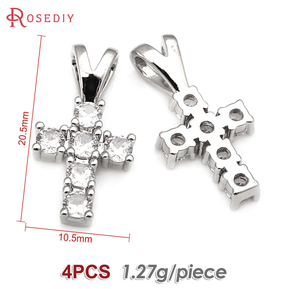 4 stk. messing zirkon kors halskæder charms vedhæng tilbehør smykkefremstillingsmaterialer rosediy officiel hjemmeside: Lysegul farve