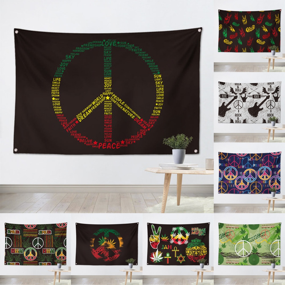 Un amour paix suspendus drapeau bannière musique Rock Reggae jamaïque décoration de la maison Art mural 4 œillets dans les coins 3 * 5FT 144cm * 96cm