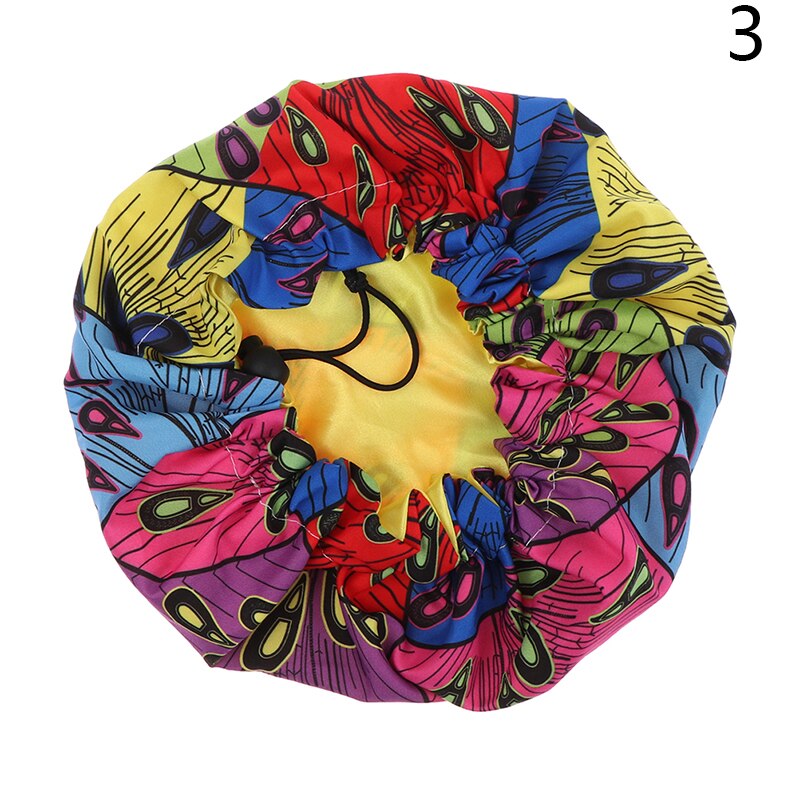Gorro turbante estampado de doble capa para niños, turbante de seda, envoltura para la cabeza, gorro de baño para mujer, gorro de ducha de noche, tamaño ajustable: N3