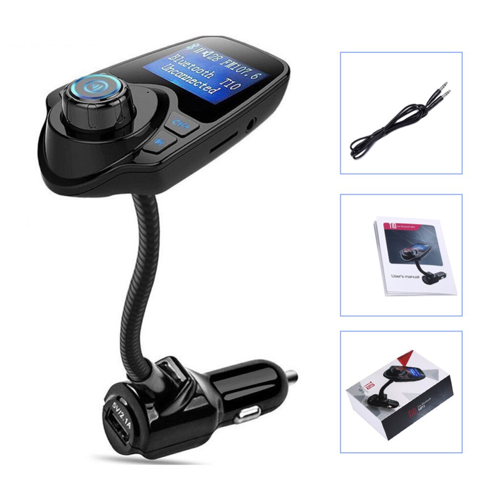 Draadloze bluetooth fm-zender voor in de auto, radioadapter, autokit met 1.44 inch display en usb-autolader, auto  mp3- speler fm-zender