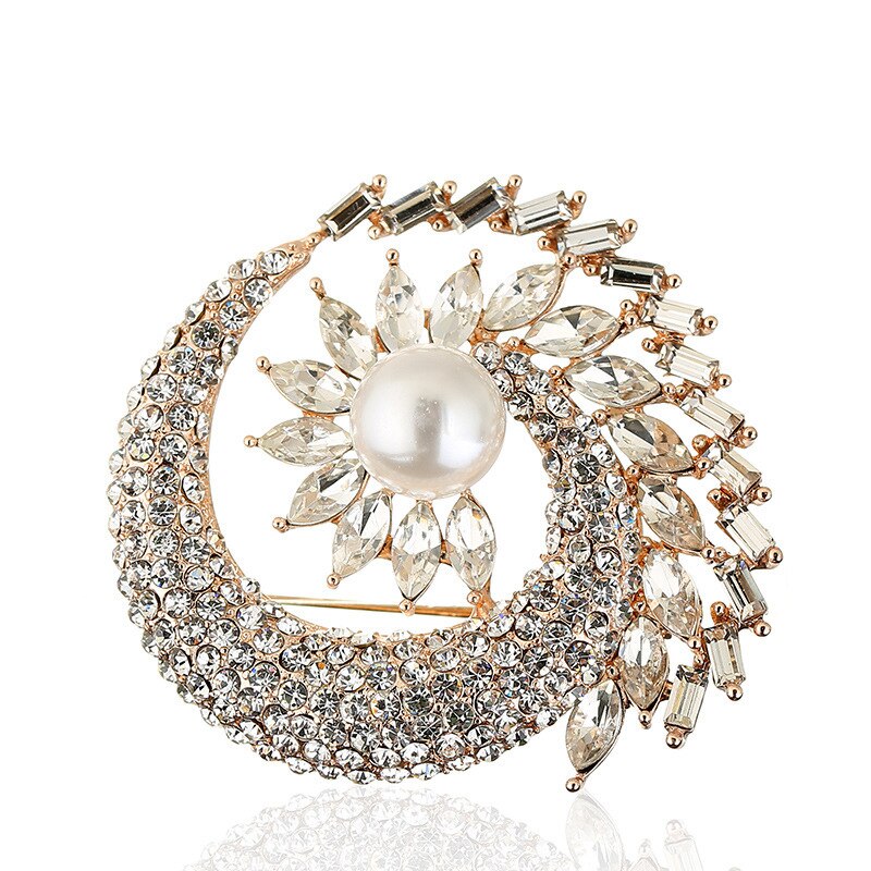 Brocher til kvinde retro blomsterlegering krystal damer bærer broche diamant smykker corsage tøj tilbehør badge pins: 1