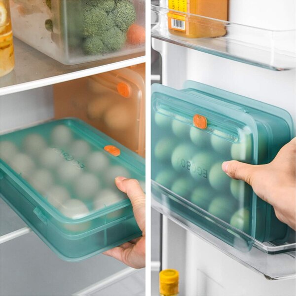 Ägghållare för kylskåp, kylskåp äggförvaringsbox behållare och organisatör för kök, ägghållare med lock, rymmer 15 ägg,