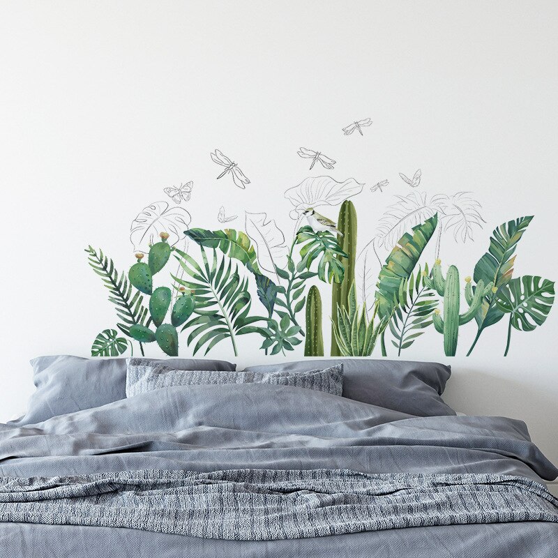 Green Plant Wall Sticker DIY Pink Peony Flowers Tropical Beach Palm Leaves Wall Stickers Modern Art Vinyl Decal Mural Wall: No.8