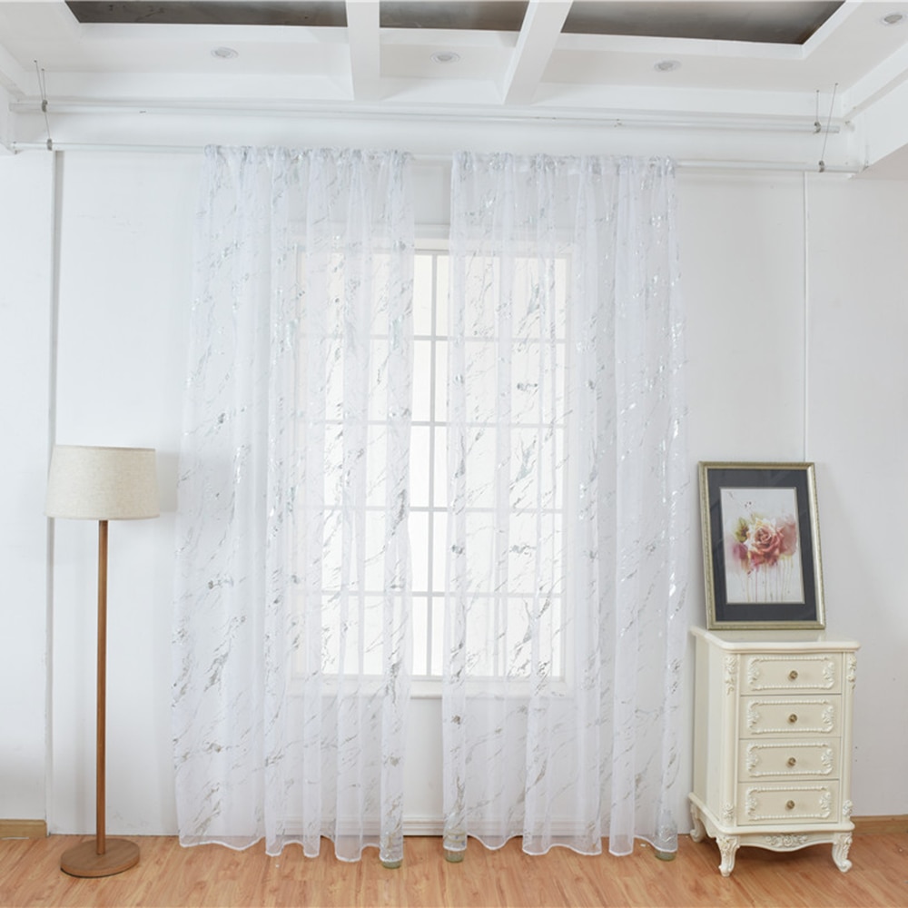 Sheer Curtains Marble Print Window Screen Curtains for Living Room Window Patio Door 1 Panel 40"x79"