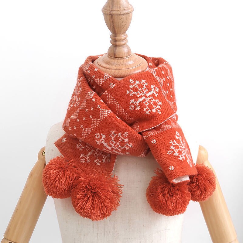 Écharpes d'hiver en laine et cachemire pour enfants, motif flocon de neige, chaudes, pour garçons et filles: Orange des neiges