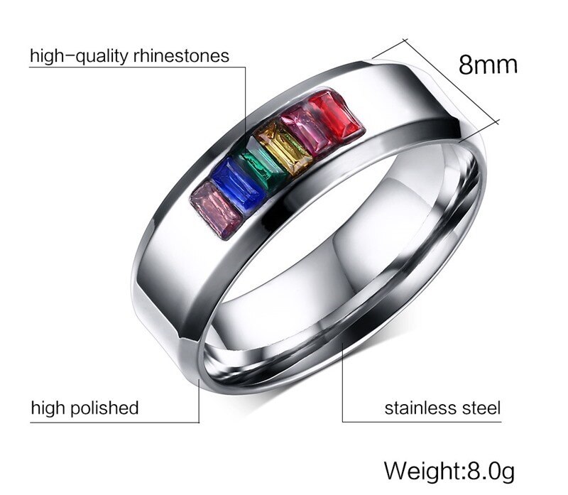 Vnox Crystal Ring voor Vrouwen 316l Rvs Vrouwelijke Regenboog Kleur Steen Ring