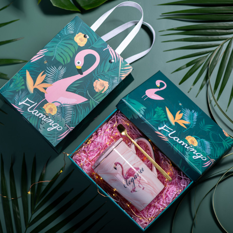 Keraaminen muki kullattu flamingo maito kahvi tee mukit lusikan kahvalla kotitalous 55 celsius lämpötermostaatti padoffice kuppi