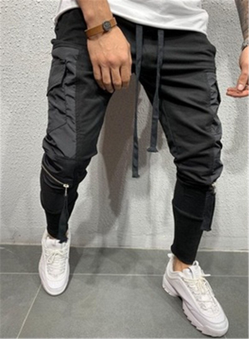 Höst män byxor hip hop harem joggingbyxor herr byxor herr joggingbyxor solida byxor med flera fickor träningsbyxor m -3xl: Svart / Xxl