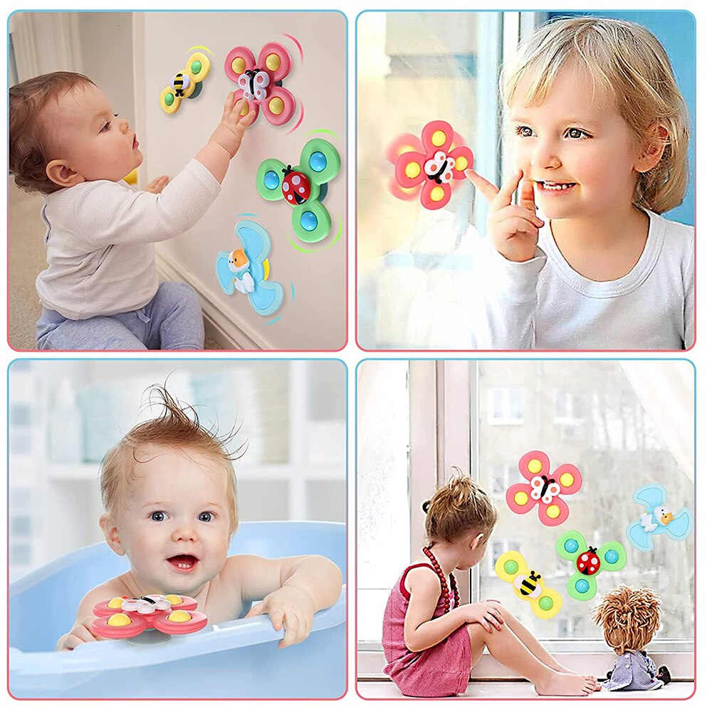 3pcs Cartoon Insect Rotating Rattle Baby Toys For 0-12 Months ABS Fidget Spinner Toys Educational Interactive Toys For Children