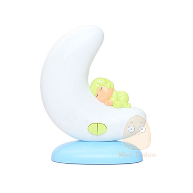 Baby-Musical Nachtlicht SchöNe LED Musik Mond Lampe Karikatur Kleinkind Bett Glocke Rassel FrüHenne Lernen Pädagogisches Spielzeug Für freundlicher: Blau