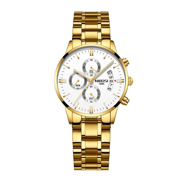 NIBOSI 2020 Top Brand New Cronografo Donna Orologio di Lusso Amante Orologio Classico Orologio Della Signora Bianco Orologi Vestito Orologio Relogio Feminino: goldwhite