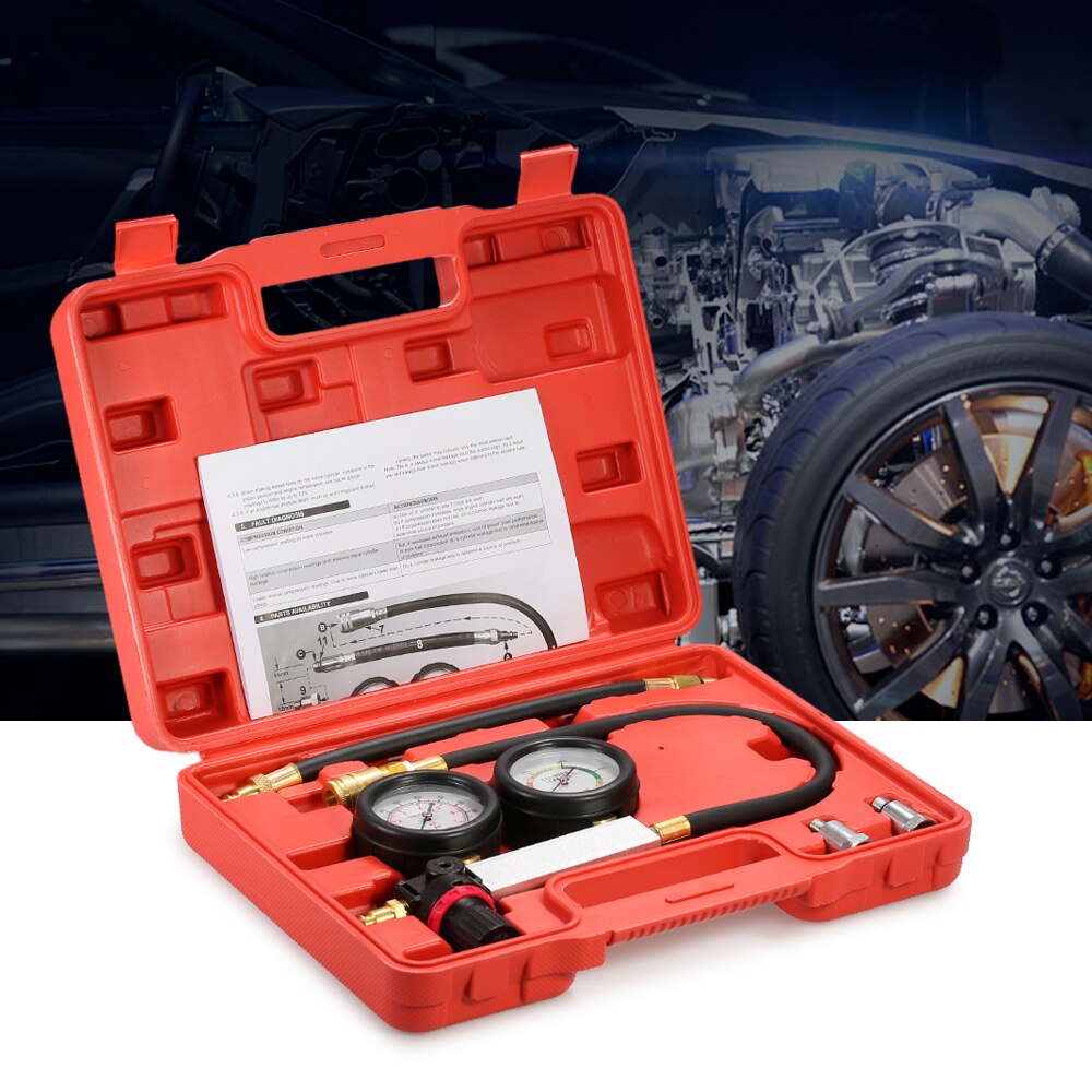 Auto Zylinder Leck Tester Kompression Leckage Detektor Bausatz einstellen Benzin Motor- Messer Werkzeug Bausatz Doppel Messgerät System mit fallen