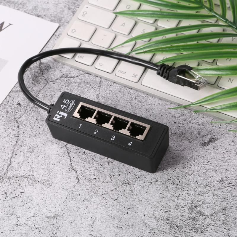 RJ45 1 Male To 4 Female Ports Ethernet Network Plug Cable Splitter Extension Adapter Male To Female Connector For Routers Hubs