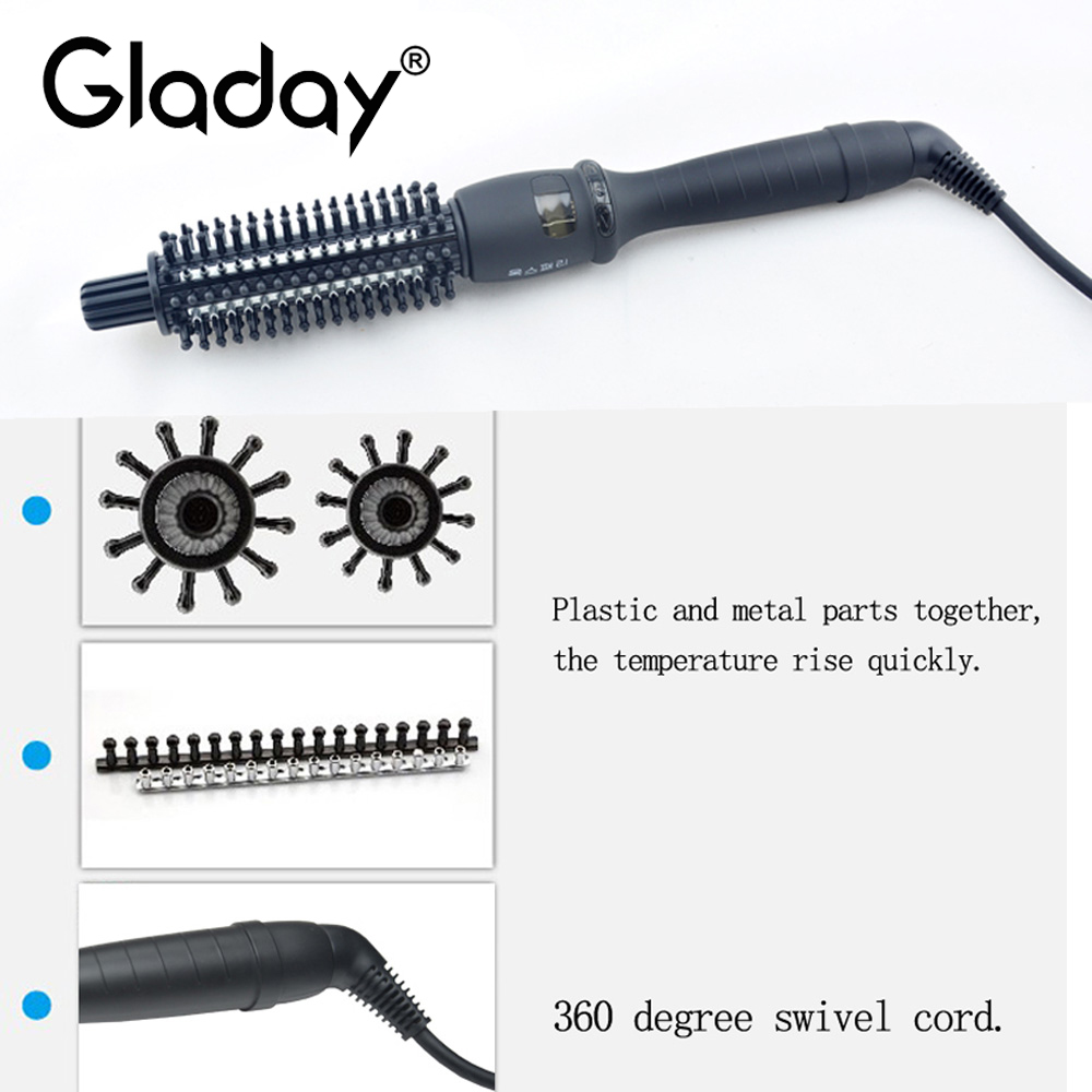 Cepillo rizador de pelo gladay lcd, peine rizador, herramientas de peinado de cerámica para hombres, herramienta eléctrica para peinar cabello corto.