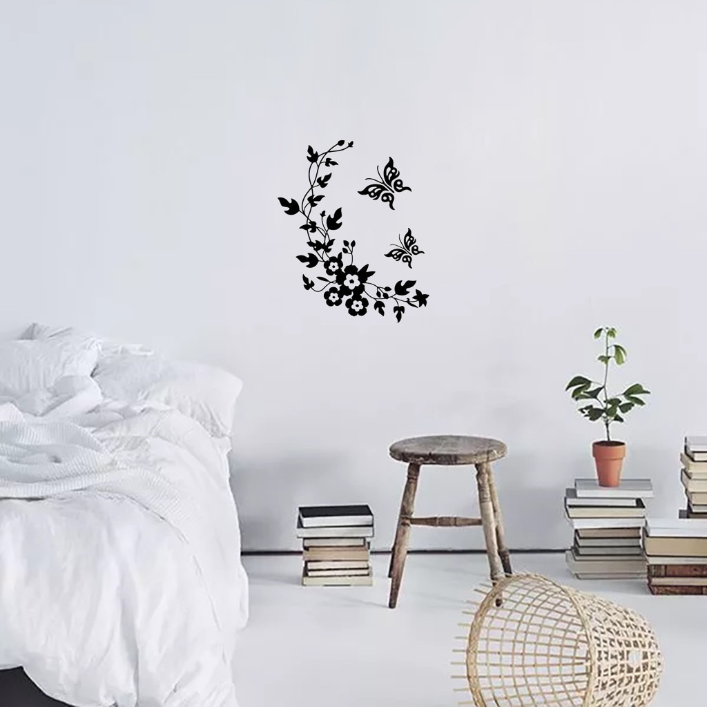 Wallpaper Black Butterfly Flower Wall Stickers Decal Home Decoration Removable home decor DIY 3d butterfly wall stickers#T2