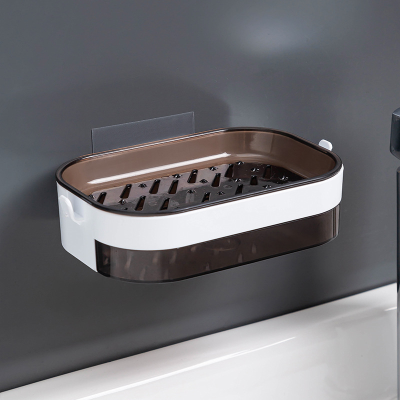 Badkamer Zeep Houder Wandmontage Zelfklevende Douche Zeepbakje Douche Platen Zeep Opbergdoos Met Afvoer Badkamer Benodigdheden: Coffee color