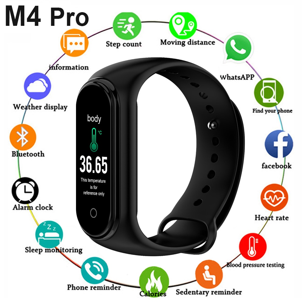 M4 pro smart armbånd termometer   m4 bånd  ip67 fitness armbånd sport smart band fitness tracker hjertefrekvens blodtryk