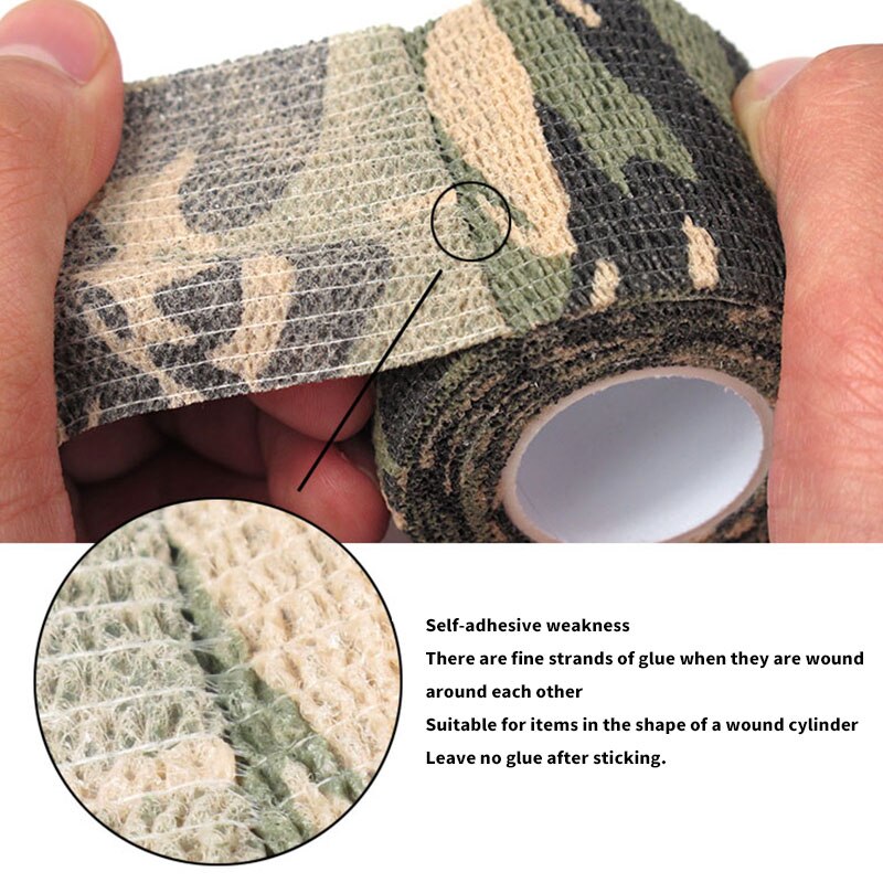 1 rulle udendørs camouflage tape tilbagetrækkelig plastik tilbagetrækkelig non-woven tape selvklæbende stealth huntingtape genanvendelig