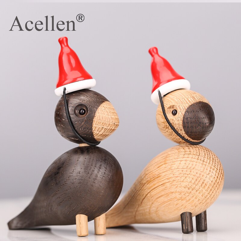 Decoración nórdica figuritas en miniatura de madera animales Lark Bird Songbird ornamentos decoración del hogar juguetes de madera escultura