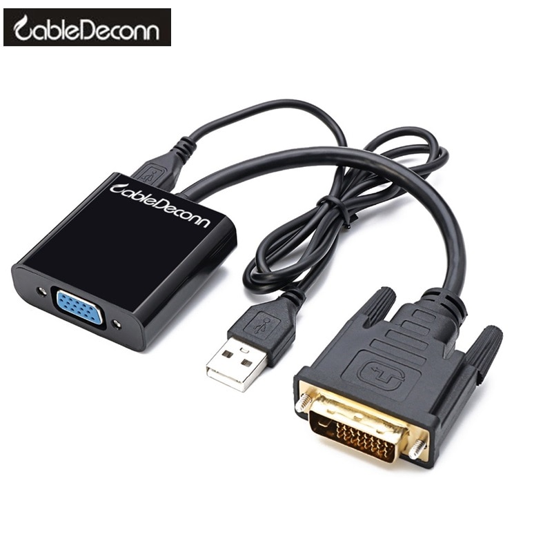 DVI-D 24 + 1 a VGA Full HD 1080P conector HDTV Cable con Micro Cable de alimentación USB para PC adaptador Monitor