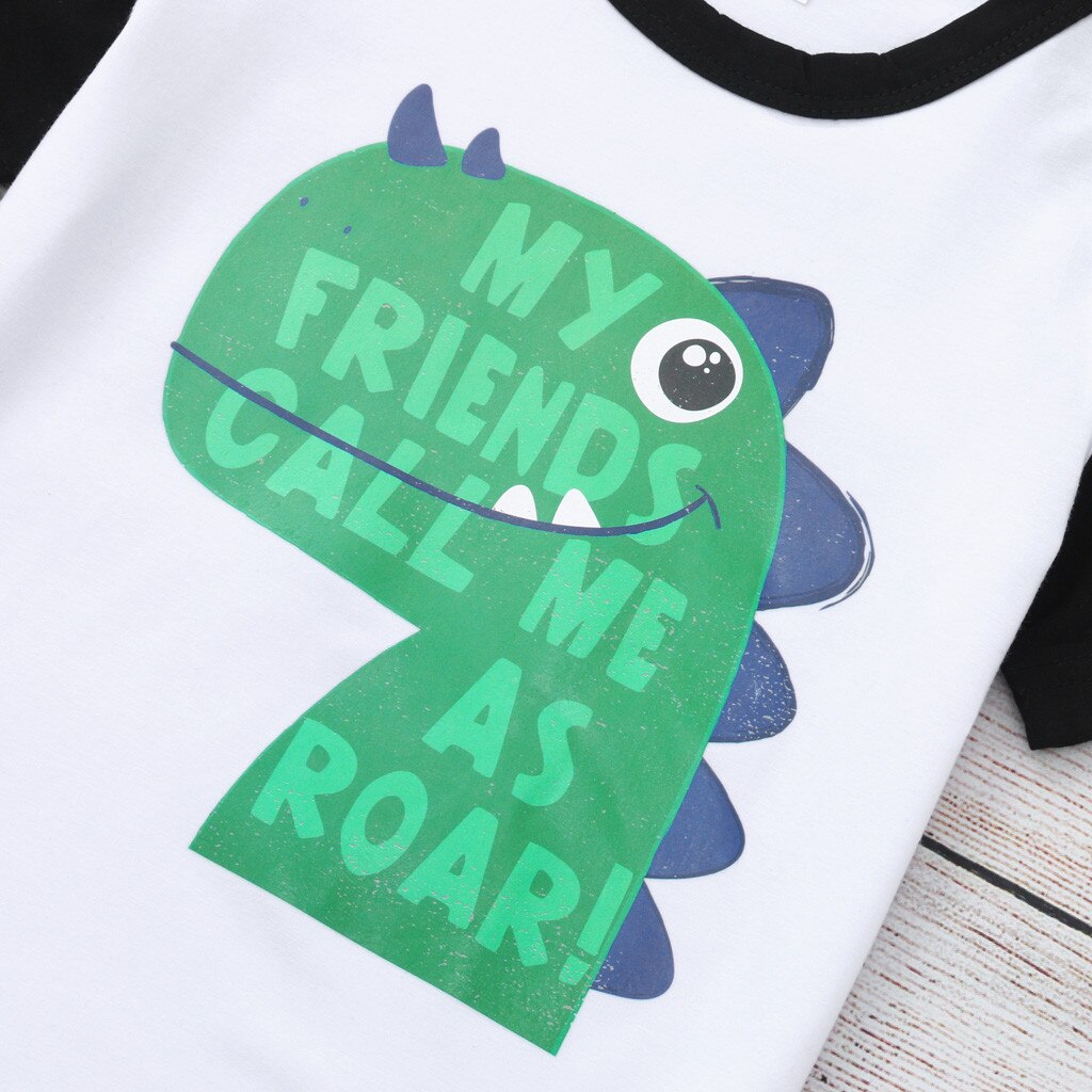 Kinderen jongens meisjes korte mouwen letter dinosaurus bedrukt t-shirt tops kleding maart 5