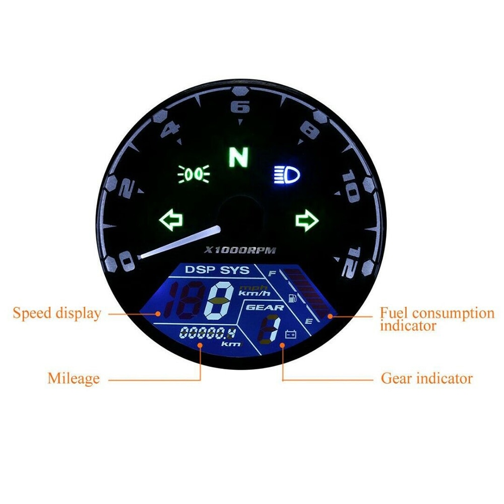 Universele Lcd Motorfiets Digitale Snelheidsmeter 12000PRM Waterdicht Toerenteller Meter Kilometerstand Moto Panel Motorfiets Accessoires