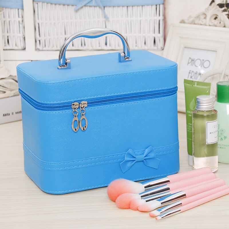 Cosmetic Bag Portable Large Capacity Manicure Beauty Storage Box Cosmetic Case Waterproof Lovely The MakeUp Bag: Sky Blue / M.  21cm-16cm-14cm