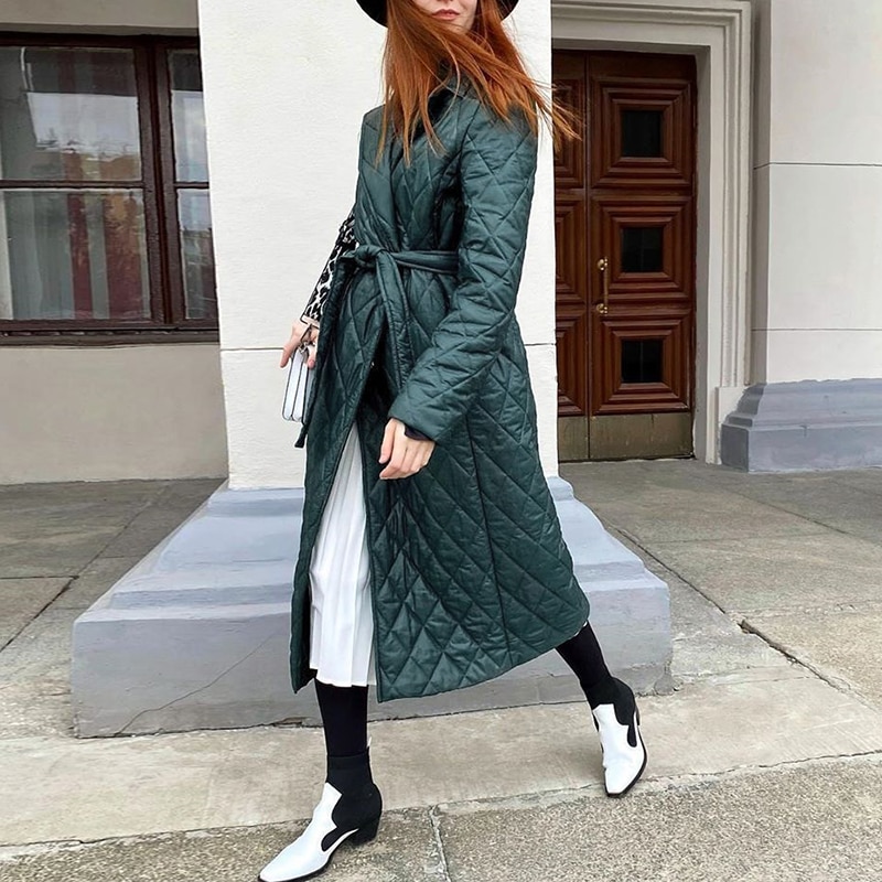 Lange Rechte Winterjas Met Ruit Patroon Casual Sjerpen Vrouwen Parka Winddicht Jas Ttailored Kraag Stijlvolle Bovenkleding