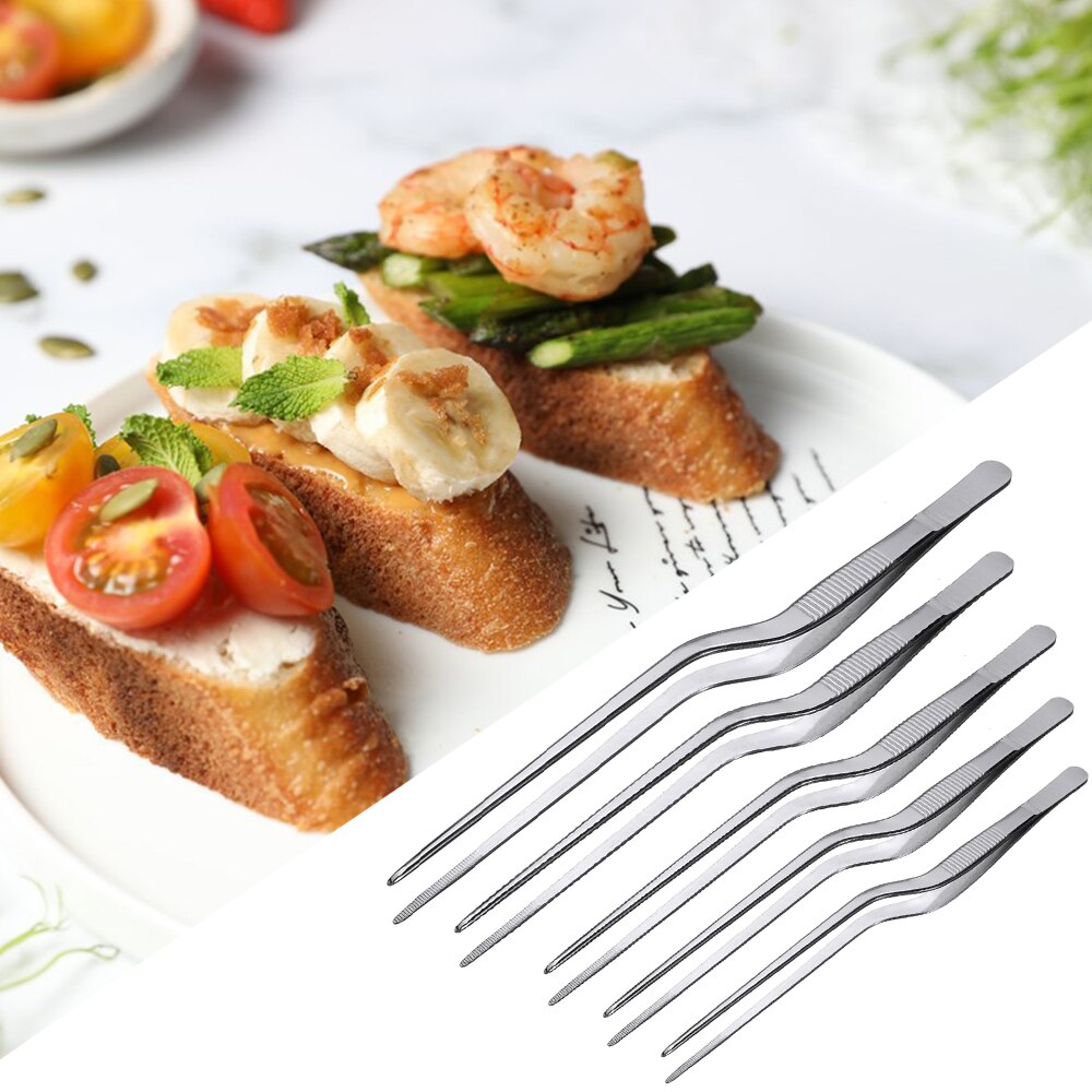 Pinzas profesionales para Chef, pinzas para servir en presentación, acero inoxidable, Offset, utensilios de cocina, 6 opciones