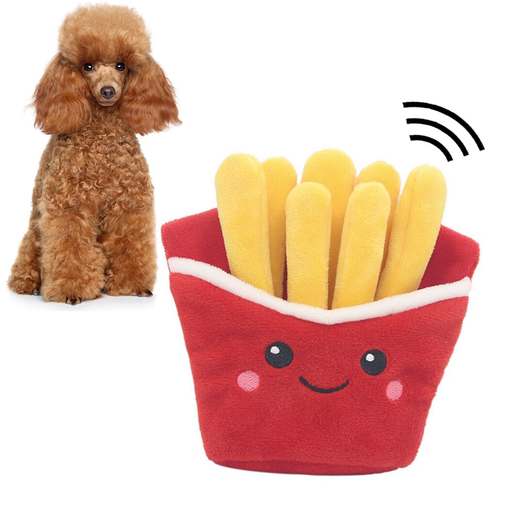 1 stuk knuffeldier, schattig cartoon hamburger, friet, hond, piepspeeltje, kitten, bijtspeeltje