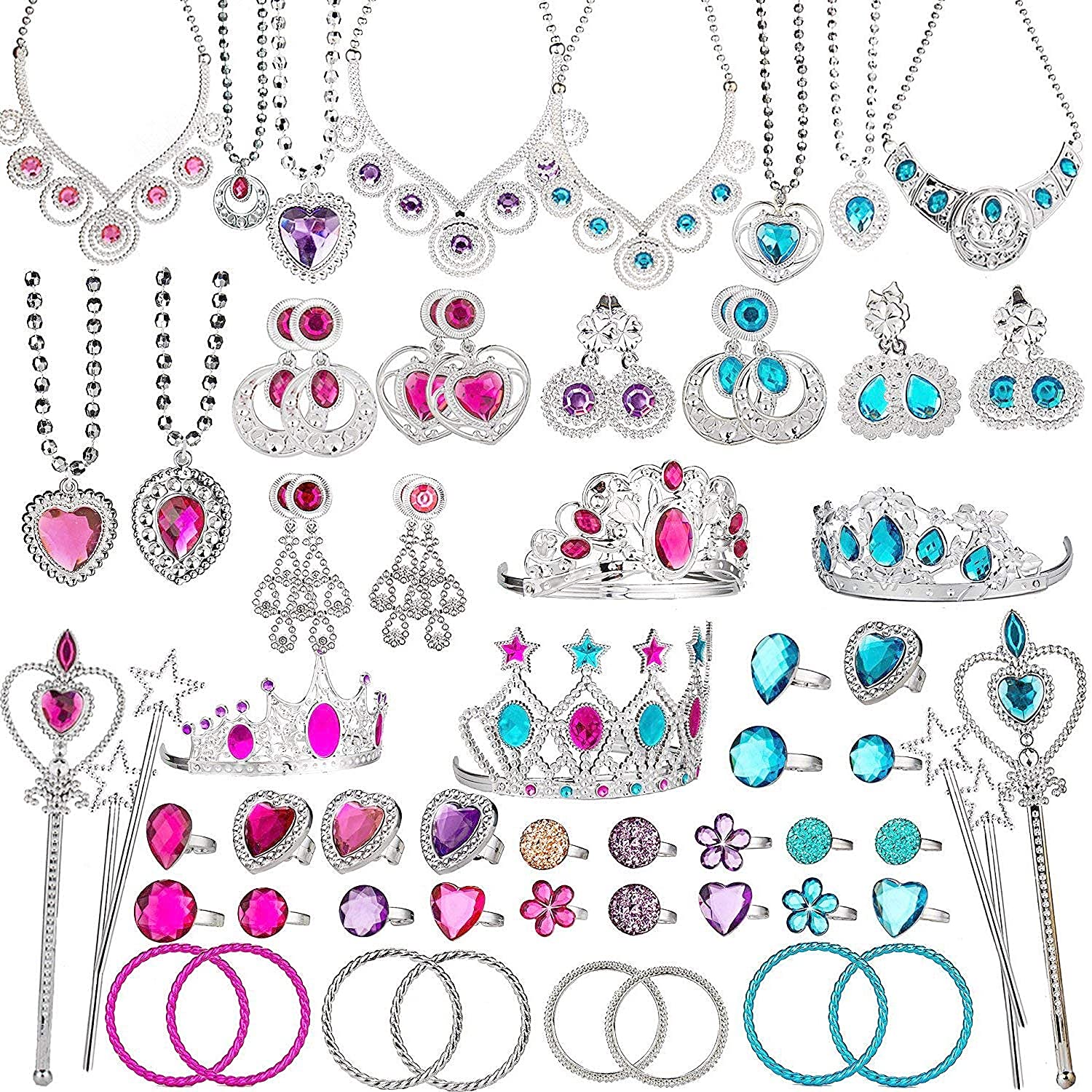 66 stk prinsessesmykker dekorere halskæde øreringe ringe tryllestav lege spil sæt til fødselsdagspiger klæde fødselsdagslegetøj op