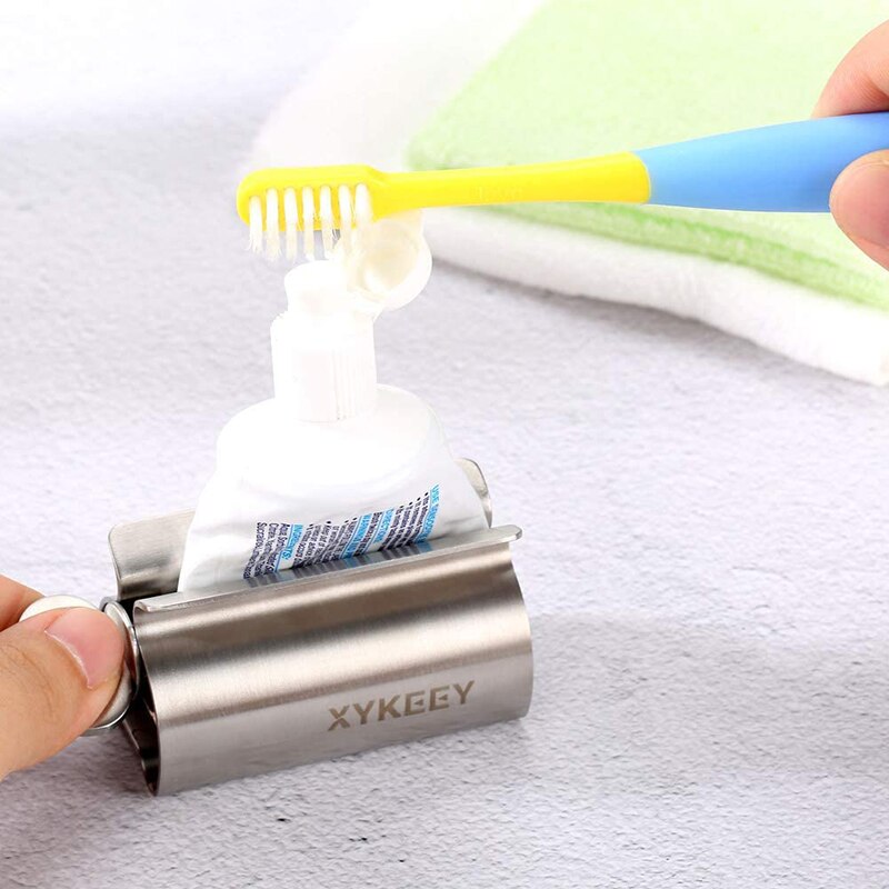 WIKHOSTAR Stainless Steel Toothpaste Squeezer Toothpaste Dispenser Rolling Tube Squeezer Storage Rack Bathroom Accessories Set