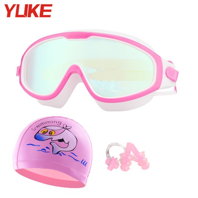 Big frame Adjustable kids swim Goggles Swimming Glasses Anti-Fog UV Protect Children Waterproof Silicone Mirrored Swim Eyewear: Pink