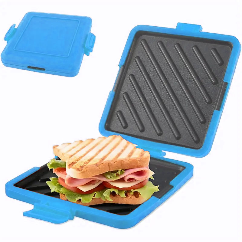 Sandwich mold Toast Maker Microwave Square Panini Maker for Dessert Sandwiches Breakfast Sandwich pan: Blue