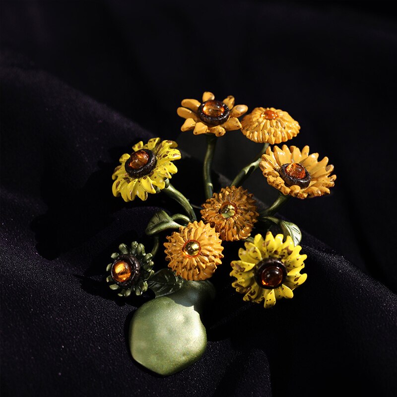 Broches de florero de girasol Retro para mujer, broche de otoño e invierno, accesorios de ,