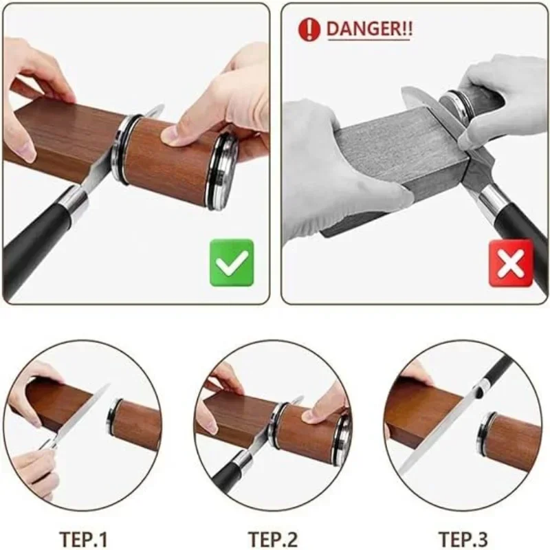 Rolling Knife Sharpener Magnetic Knife Holder Diamond Sharpening Stone Kit with 15 and 20 Degrees Angle Roller Kitchen Accessory