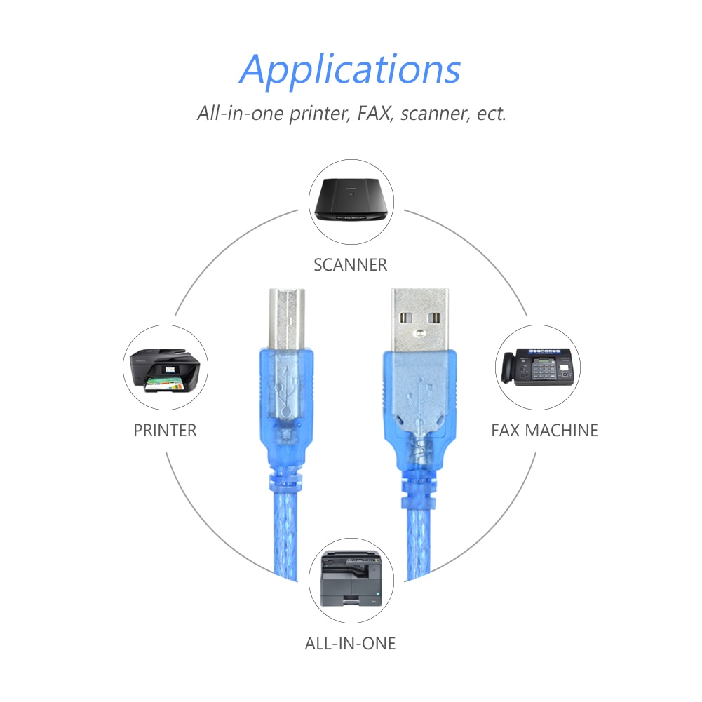 1/1.8/3/5/10m High Speed USB Printer Cable 480 mpbs USB 2.0 Printer Data Cable Scanner Cord Printer DAC USB Printer for Canon