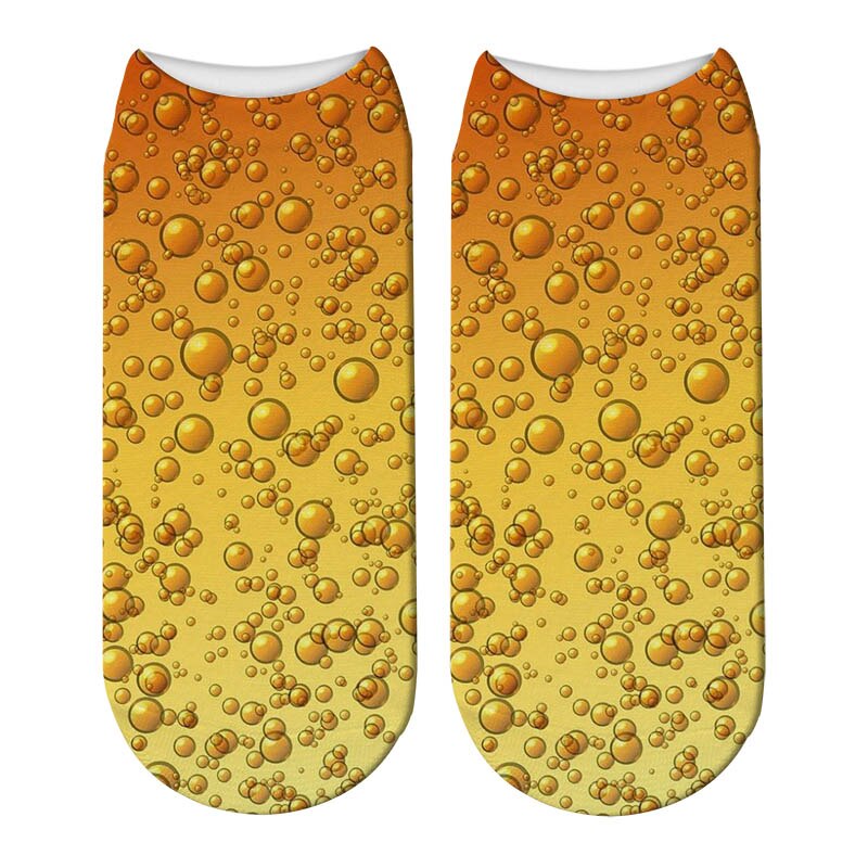 Calcetines de algodón con estampado de cerveza para mujer, calcetín informal divertido de tobillo bajo, Harajuku, Unisex, de compresión, transpirables: 001