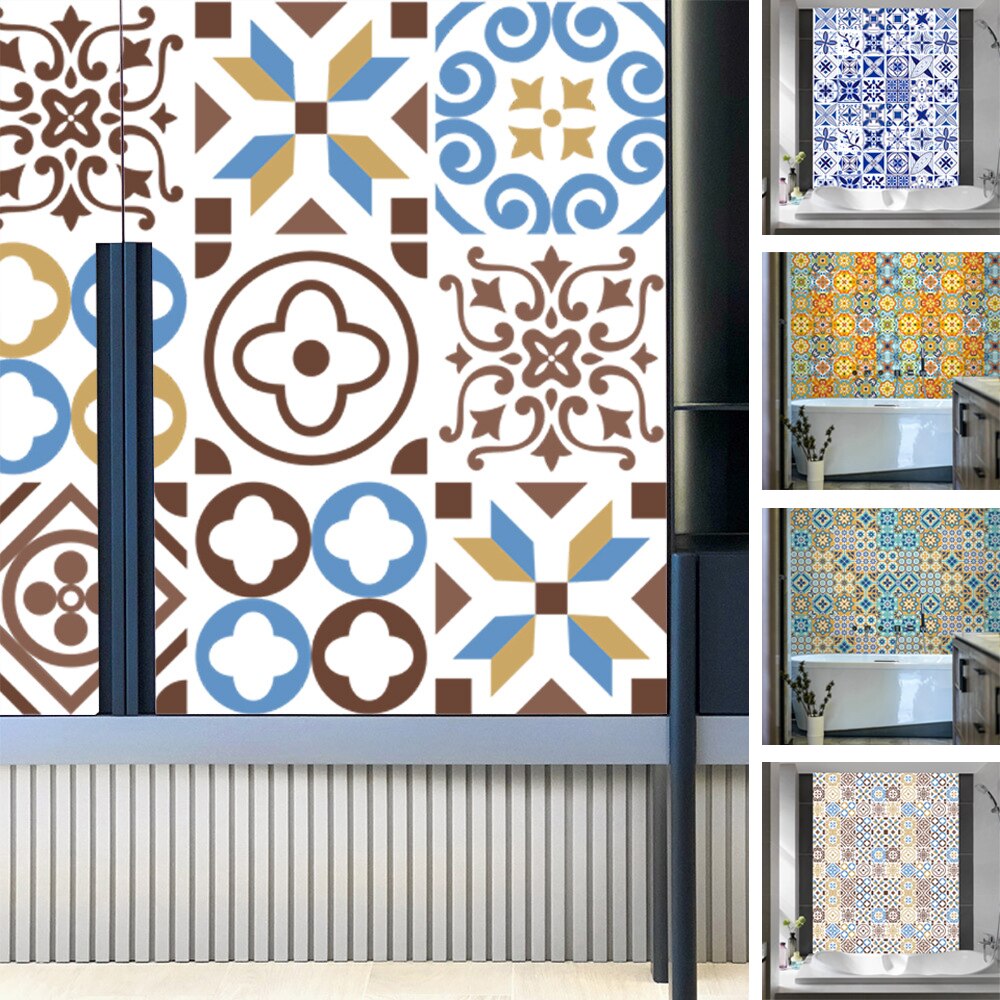 20pcs Moroccan Retro Printing Tile Pvc Waterproof DIY Wall Floor Stickers Decor Ceramic Tiles Home Living Room Decoration