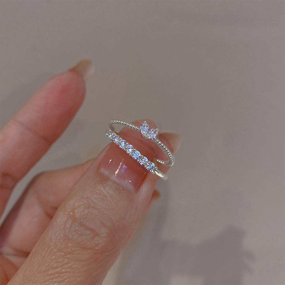 2 pçs estético elegante delicado cristal coração anéis para mulheres meninas cor de ouro empilhável delicado amor dedo anel conjunto jóias: Preto