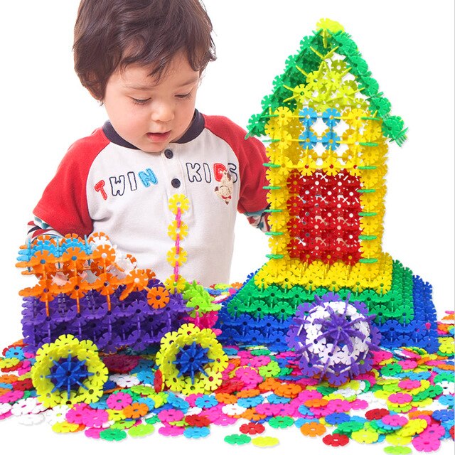 400 stks/partij 3D Puzzel Plastic Sneeuwvlok Gebouw Kids Vlokken Grijpende Plastic Disc Set Bouw kinderen Speelgoed