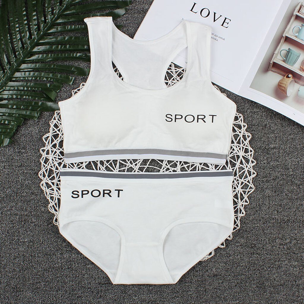 Teen Girls Underwear Bra Vest Children Underpants Briefs Training Bra Soft Breathable sports Gym 2 Piece Under Set Clothes