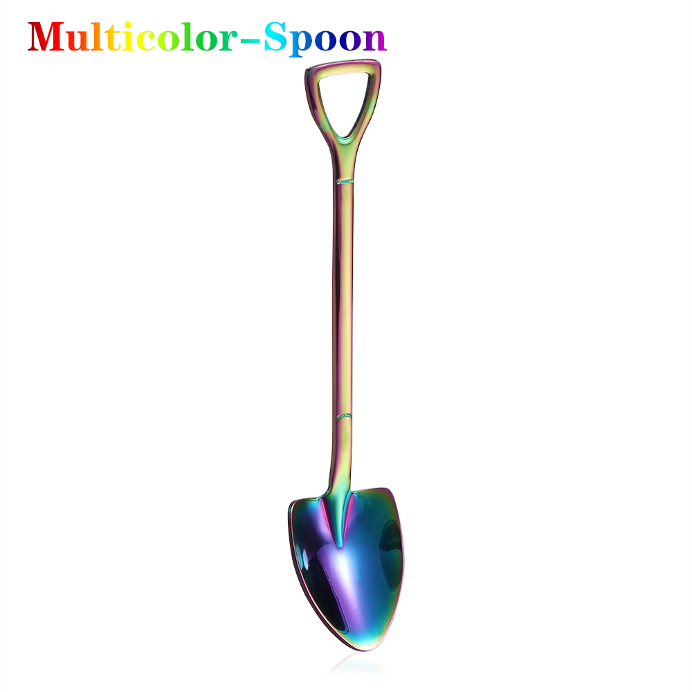 Multi-color Spoon Fork Shovel Shape Ice Cream Spoon&Fork Kitchen Gadget Long Handle Coffee Ice Cream Tool Kitchen Accessories: colorful-Spoon type1