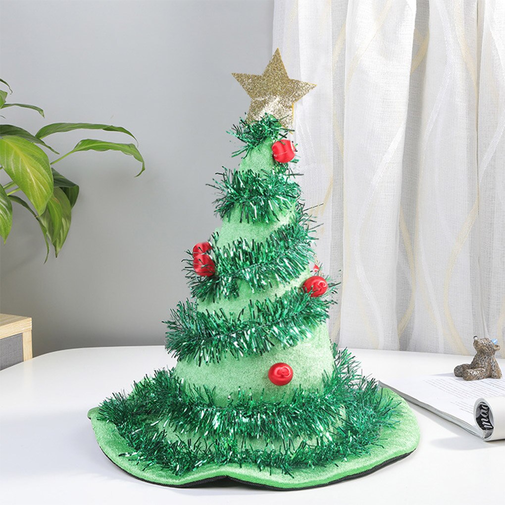 Grön julfest mössa stjärna spetsig hatt santa julgran glödande hattar fiberduk hatt händelse fest rolig mössa