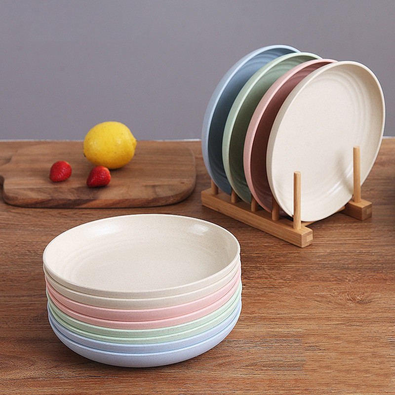 6 Stuks 15/20/25Cm Milieuvriendelijke Tarwe Stro Diner Platen Bpa Gratis Biologisch Afbreekbaar Platen Fruit Schotel Bone schotel Snack Plaat