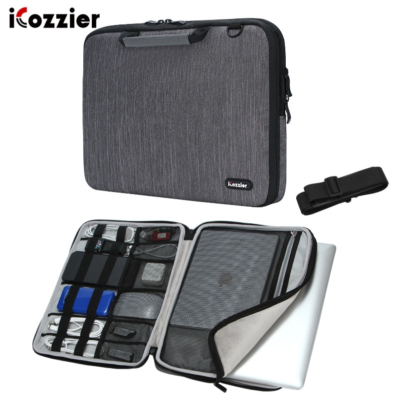 ICozzier 17.3 15 inch Handvat Laptop Aktetas Schoudertas Messenger Carrying Laptop Sleeve Beschermende Tas met Schouderband