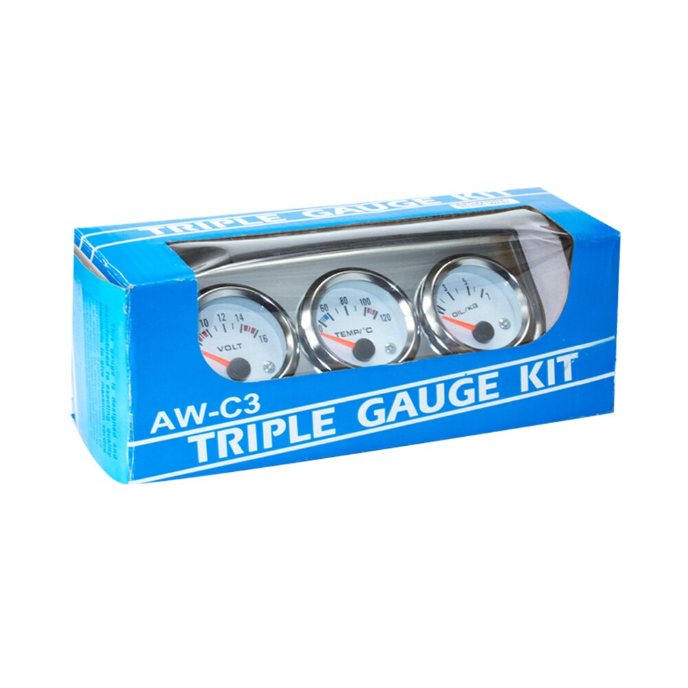Chrome 2''52MM Triple gauge kit Voltmeter Water temp gauge Oil pressure gauge with Sensor Car Meter